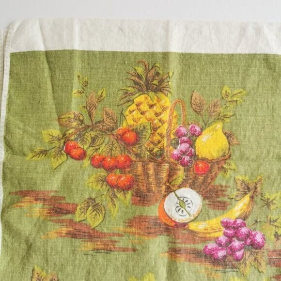 Vintage Fruit Basket Linen Tea Towel, Mid Century Kitchen Decor - Picture 8 of 10